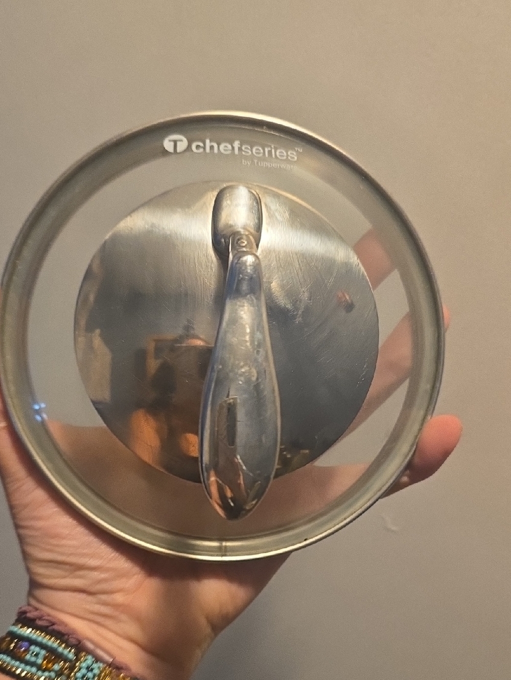 Tupperware Chefseries Glass Lid with Stainless Handle - Clear/Silver 6 Inch Rare